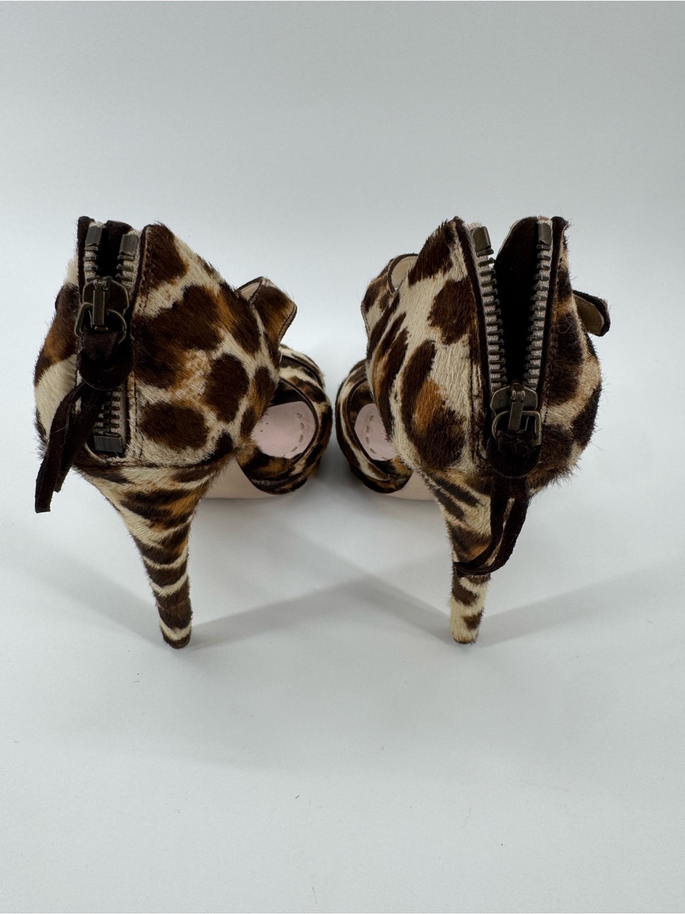Miu Miu Leopard Print Calf Hair Crisscross Ankle Strap Heels Sz37.5 Authenticate - Picture 6 of 10